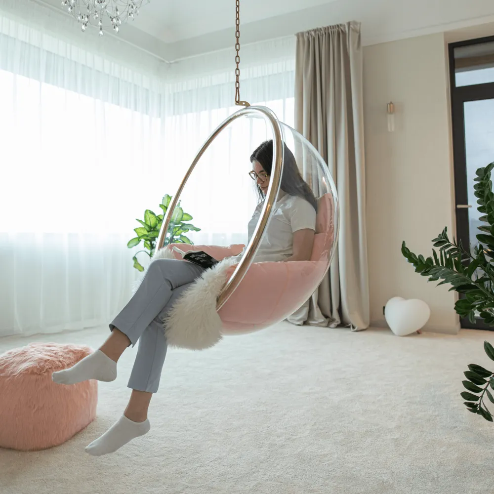 Závěsné křeslo, transparentní/zlatá/růžová, BUBBLE NEW TYP 1
