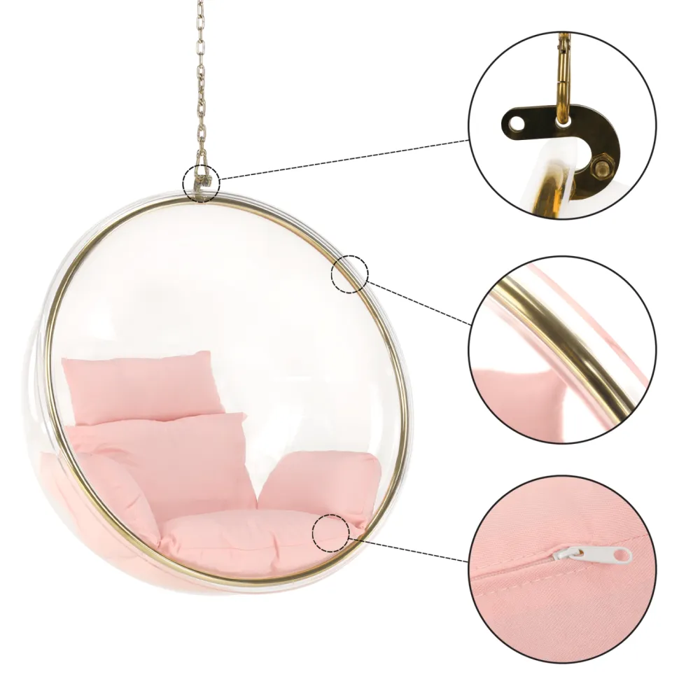 Závěsné křeslo, transparentní/zlatá/růžová, BUBBLE NEW TYP 1