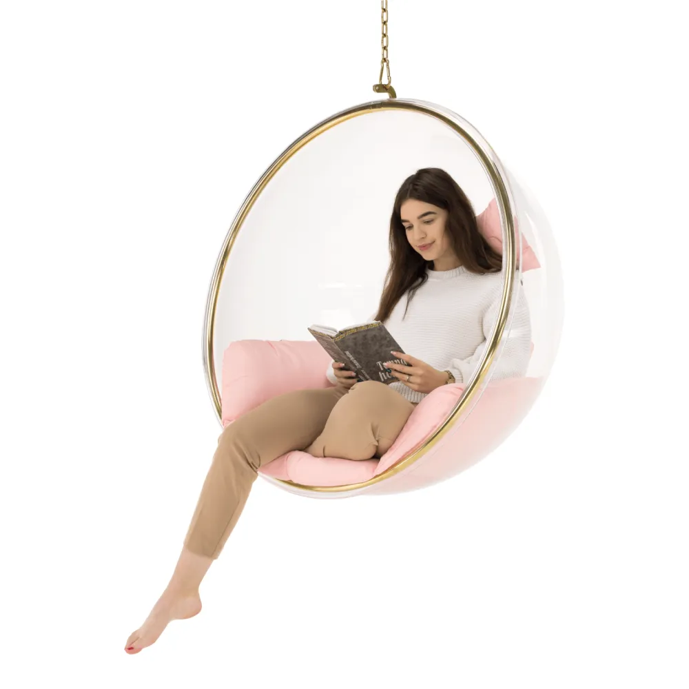 Závěsné křeslo, transparentní/zlatá/růžová, BUBBLE NEW TYP 1