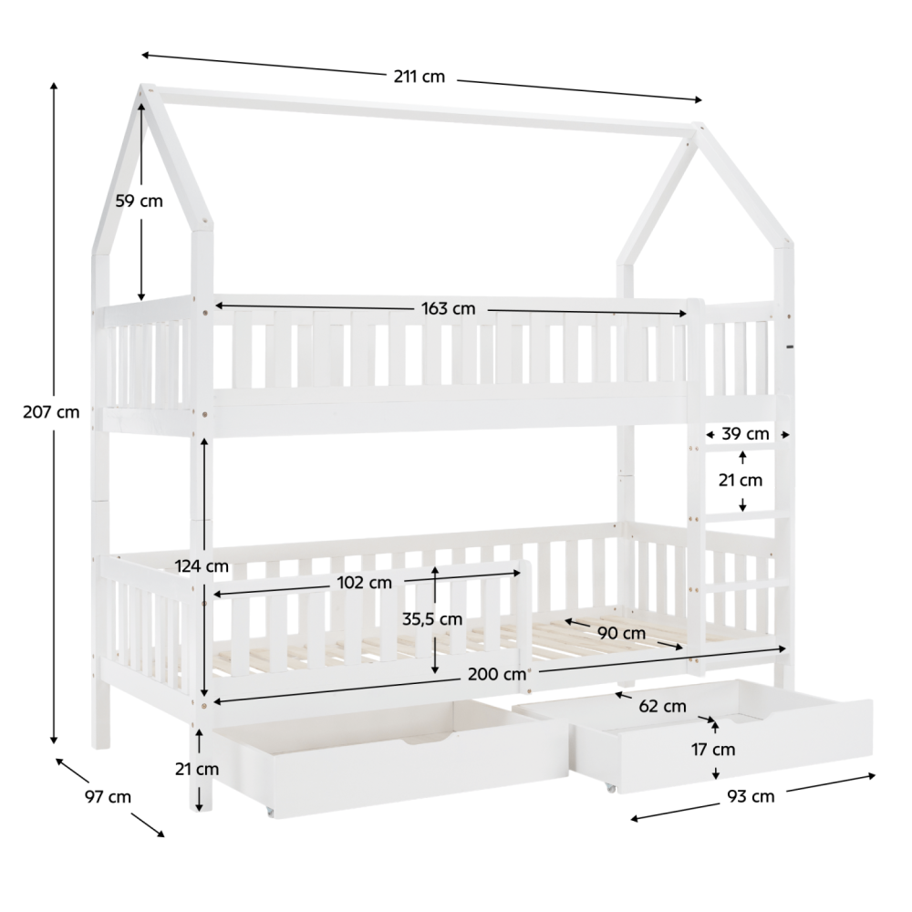 Montessori patrová postel, bílá, VENITA TYP 2