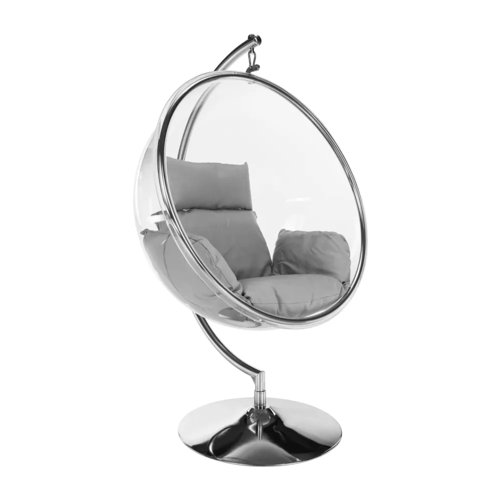 Závěsné křeslo se stojanem, transparentní/stříbrná/šedá, BUBBLE NEW TYP 3