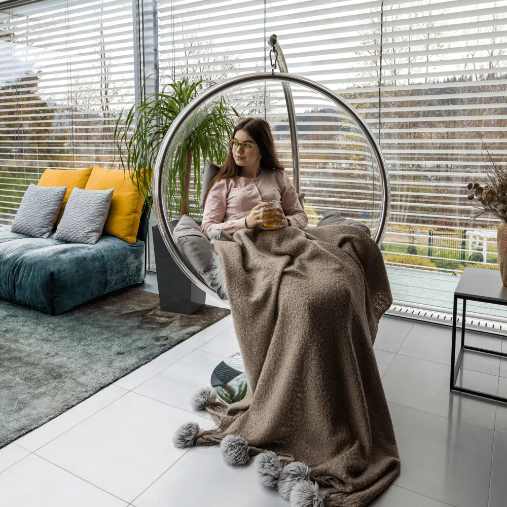 Závěsné křeslo se stojanem, transparentní/stříbrná/šedá, BUBBLE NEW TYP 3