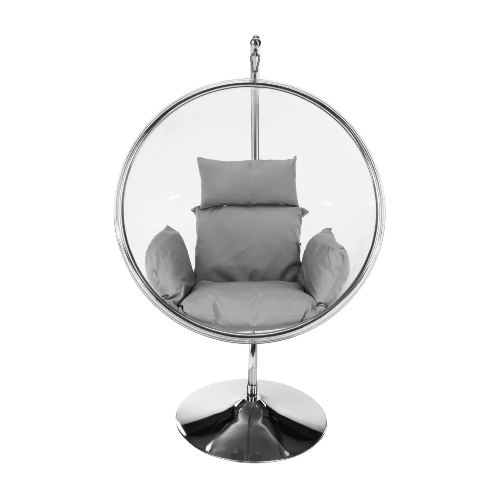 Závěsné křeslo se stojanem, transparentní/stříbrná/šedá, BUBBLE NEW TYP 3