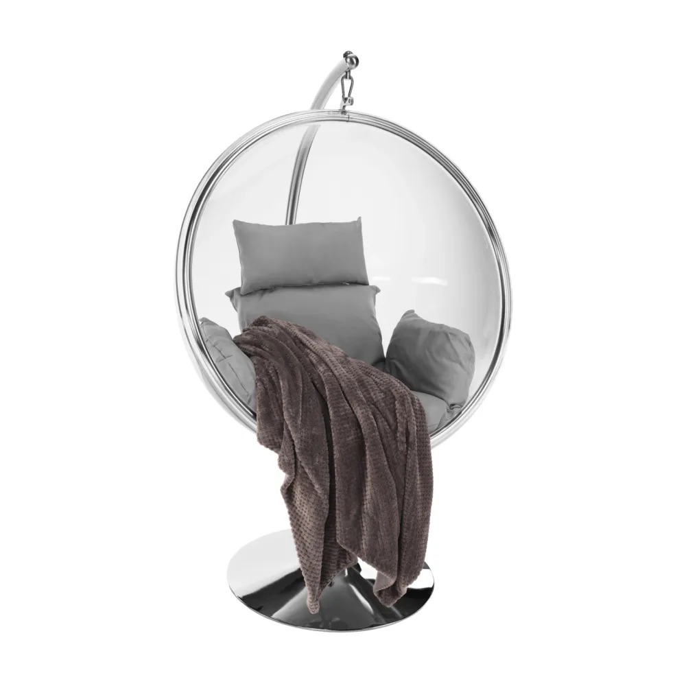 Závěsné křeslo se stojanem, transparentní/stříbrná/šedá, BUBBLE NEW TYP 3