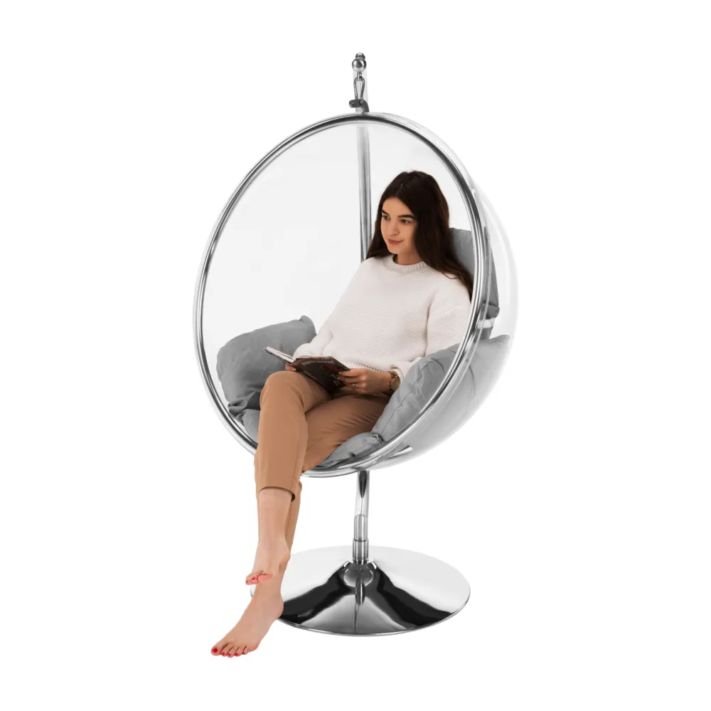 Závěsné křeslo se stojanem, transparentní/stříbrná/šedá, BUBBLE NEW TYP 3