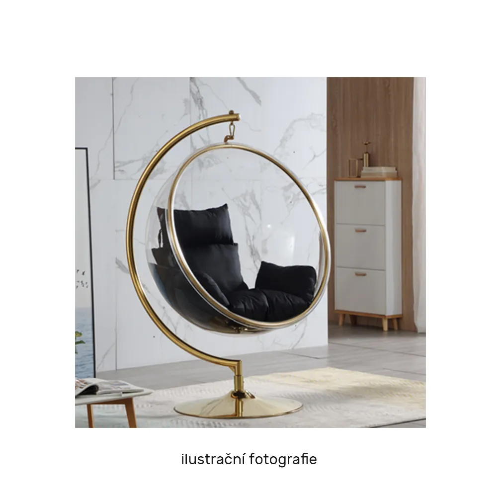 Závěsné křeslo se stojanem, transparentní/stříbrná/šedá, BUBBLE NEW TYP 3