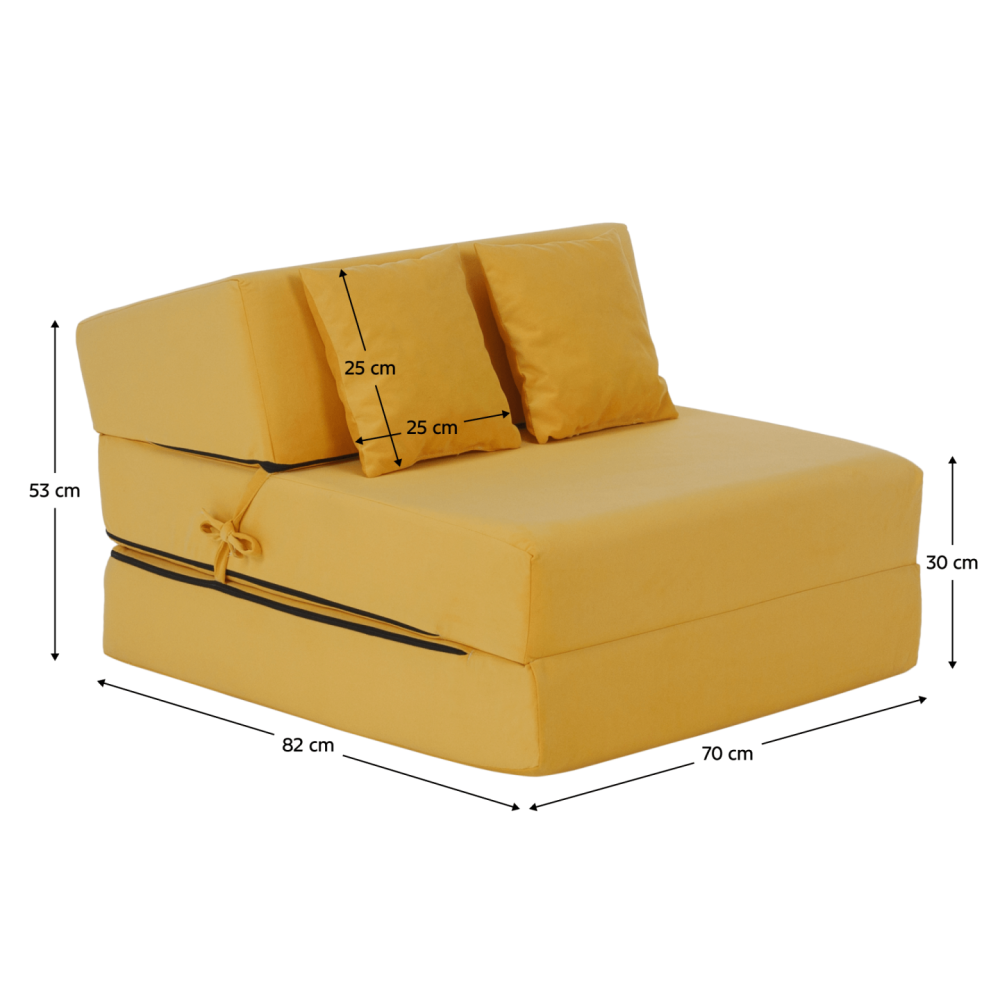 Skládací matrace/křeslo, 2v1, žlutá, PELOS