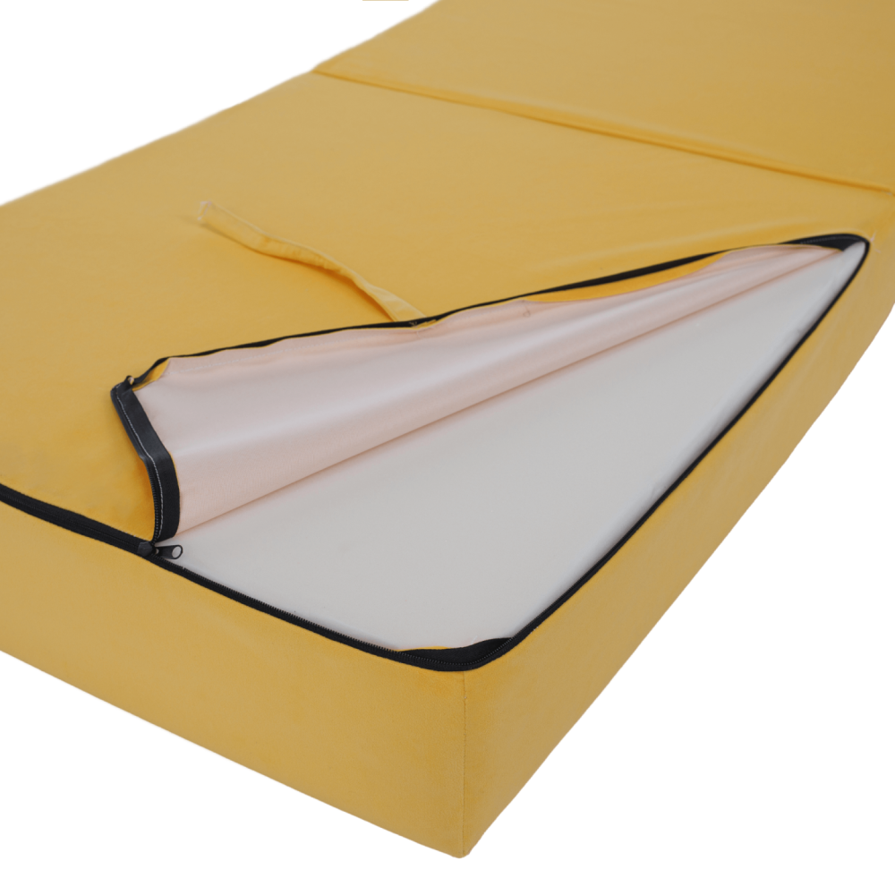 Skládací matrace/křeslo, 2v1, žlutá, PELOS