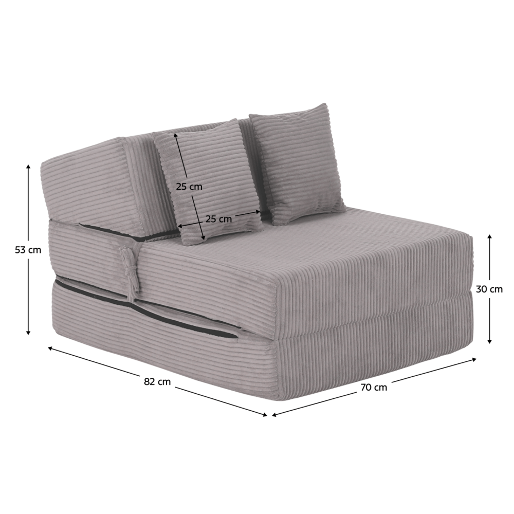 Skládací matrace/křeslo, 2v1, šedá, PELOS