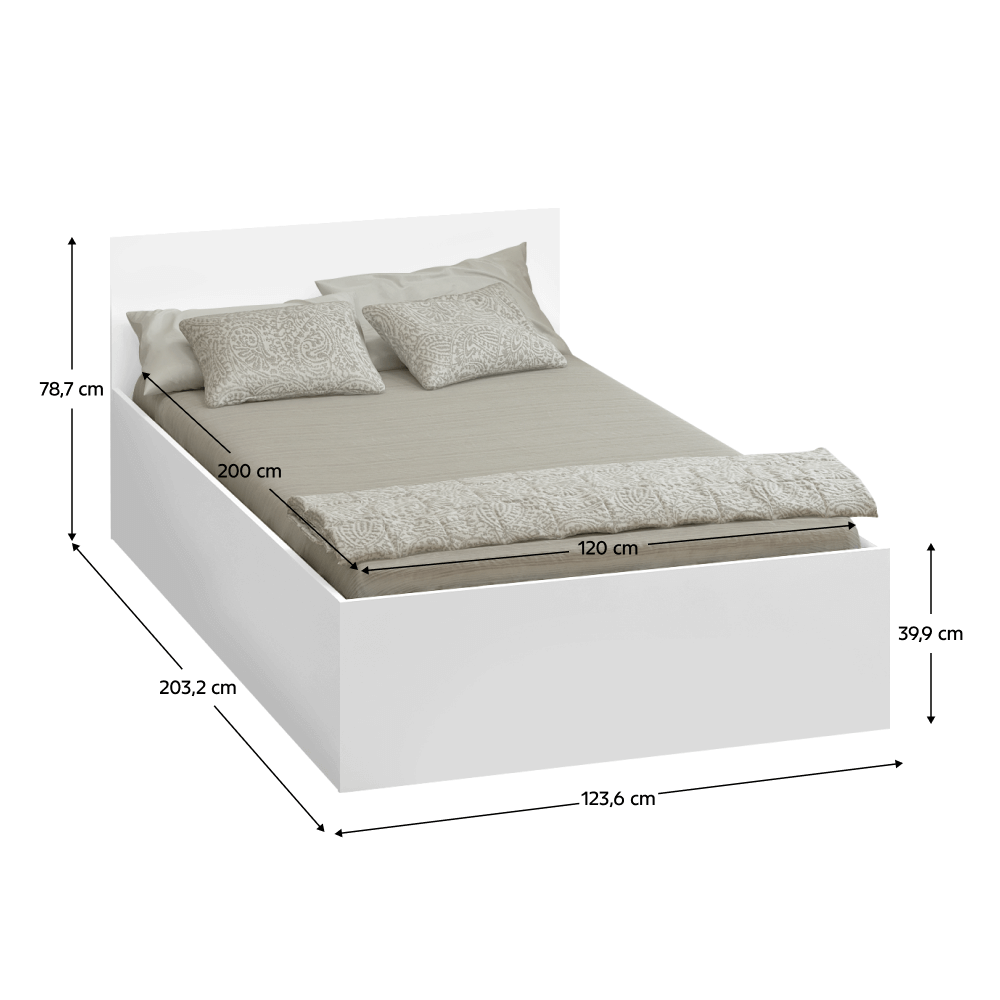 Postel s kovovým roštem a úložným prostorem, 120xl200, bílá, DOLI