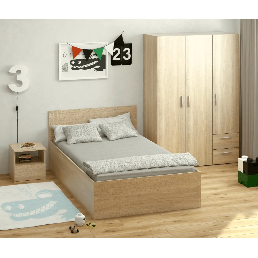 Postel s kovovým roštem a úložným prostorem, 120x200, dub sonoma, DOLI