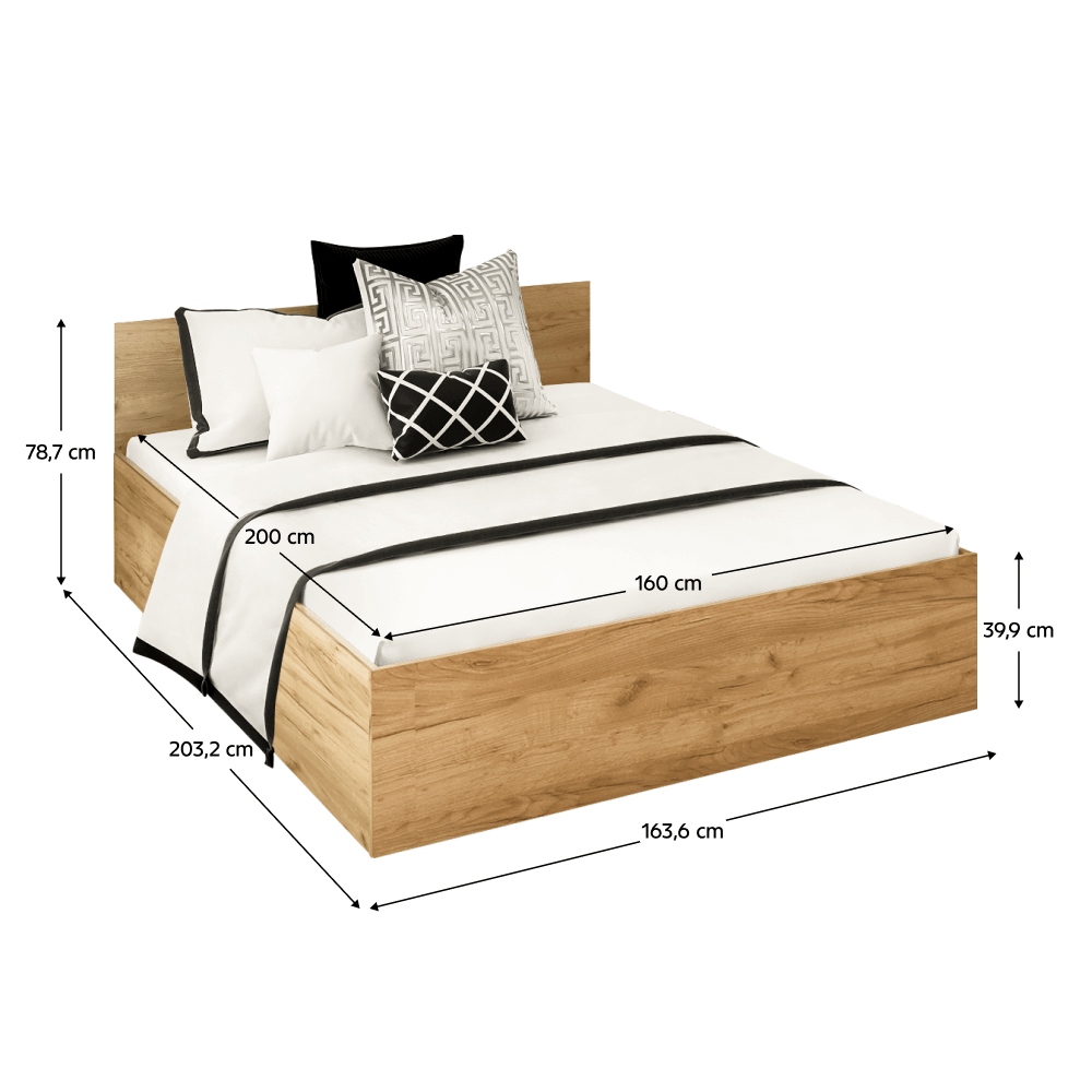 Postel s kovovým roštem a úložným prostorem, 160x200, dub craft zlatý, DOLI