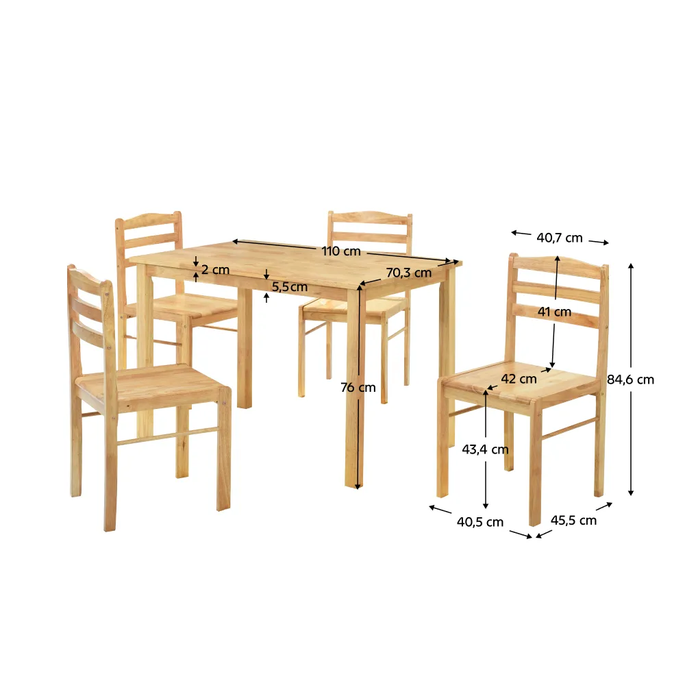 Jídelní set 1+4, masivní dřevo, přírodní, LOAK