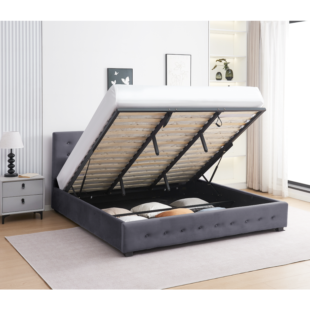 Postel s úložným prostorem, 160x200, šedá, MINDY