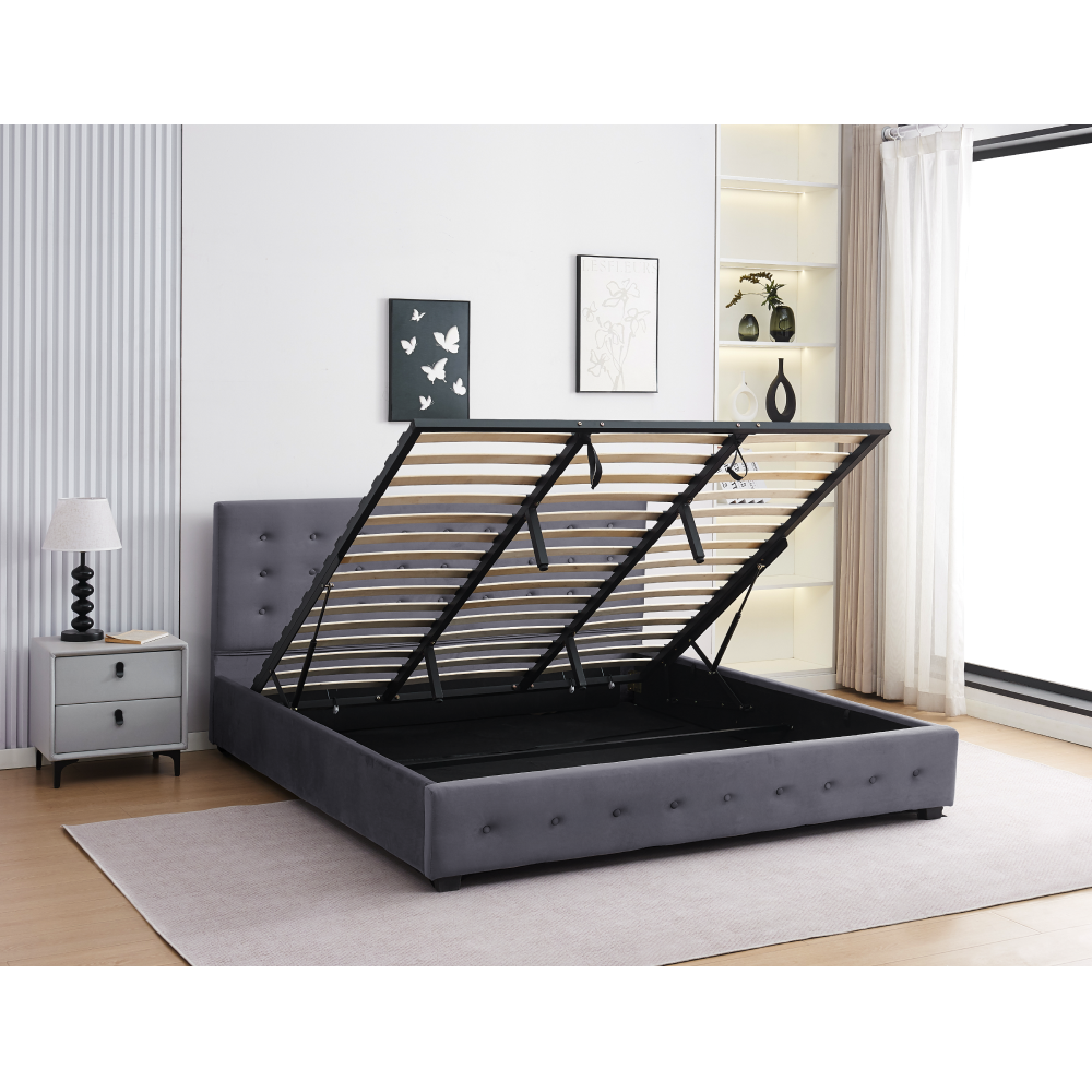 Postel s úložným prostorem, 160x200, šedá, MINDY