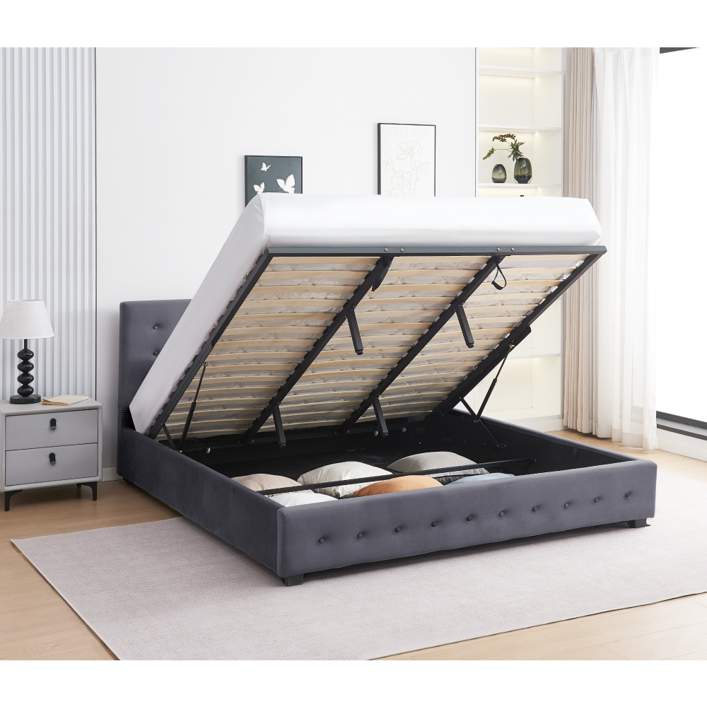 Postel s úložným prostorem, 180x200, šedá, MINDY