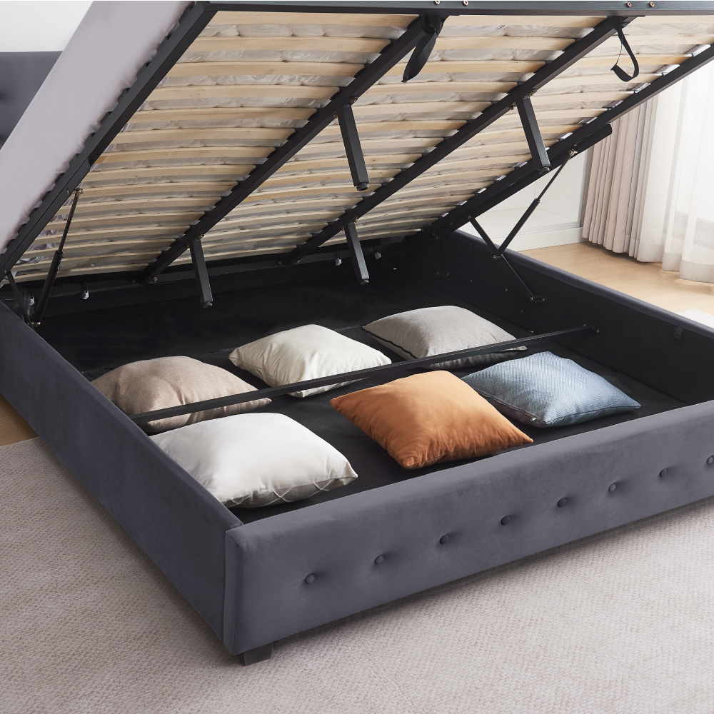 Postel s úložným prostorem, 180x200, šedá, MINDY