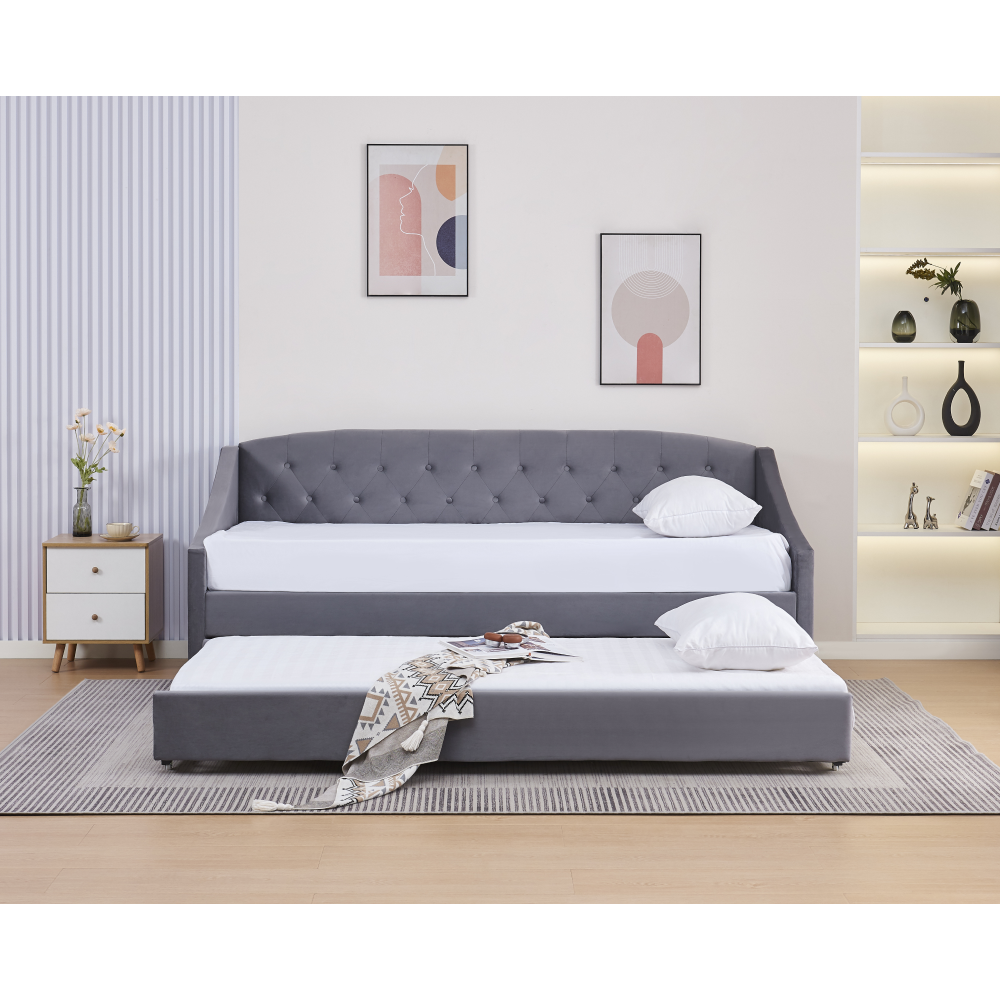 Rozkládací postel, šedá, ALODA