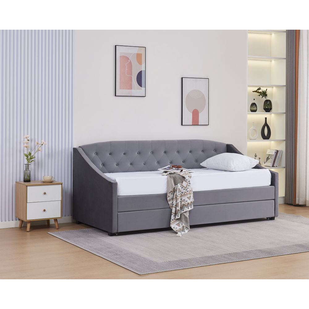 Rozkládací postel, šedá, ALODA