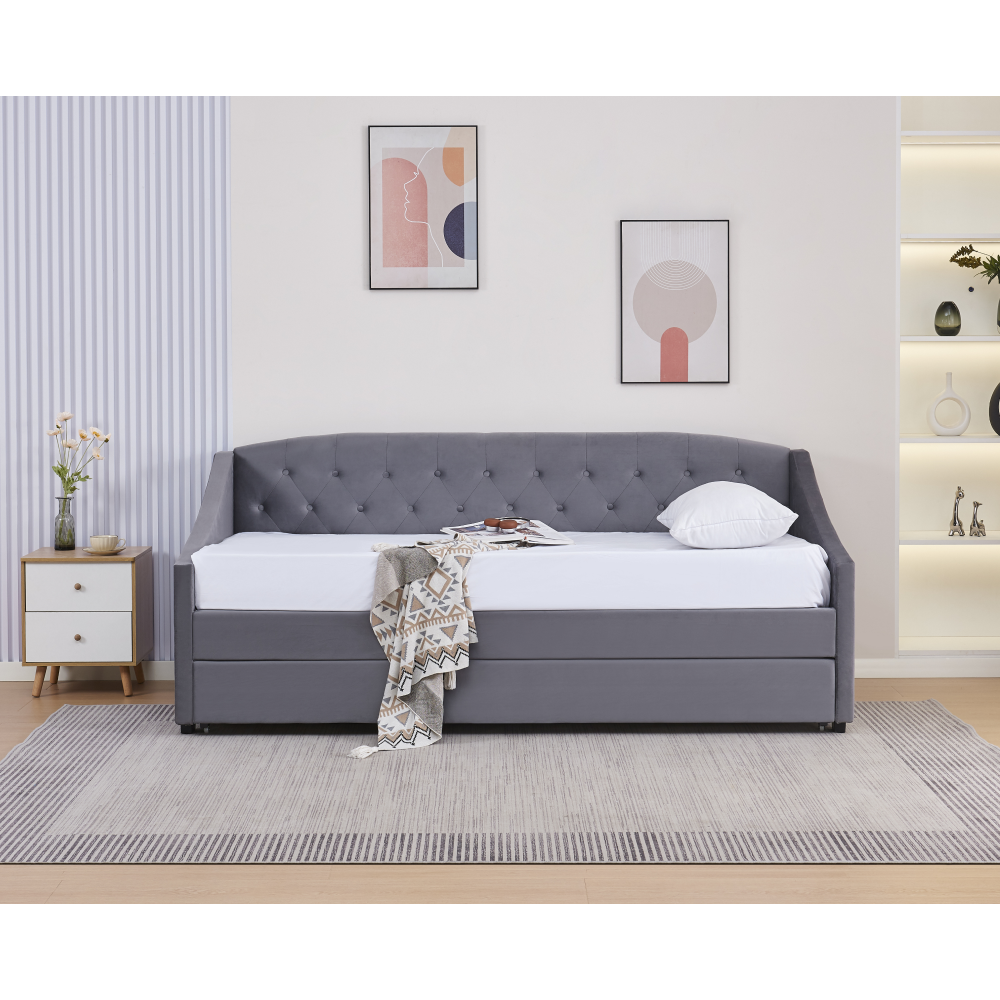 Rozkládací postel, šedá, ALODA