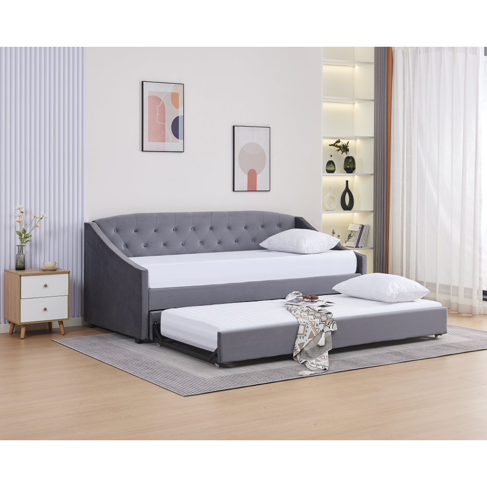 Rozkládací postel, šedá, ALODA