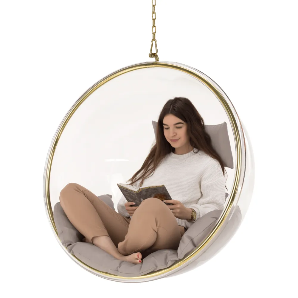 Závěsné křeslo, transparentní/zlatá/šedá, BUBBLE NEW TYP 1