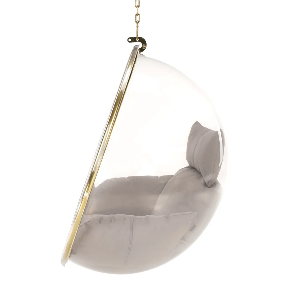 Závěsné křeslo, transparentní/zlatá/šedá, BUBBLE NEW TYP 1
