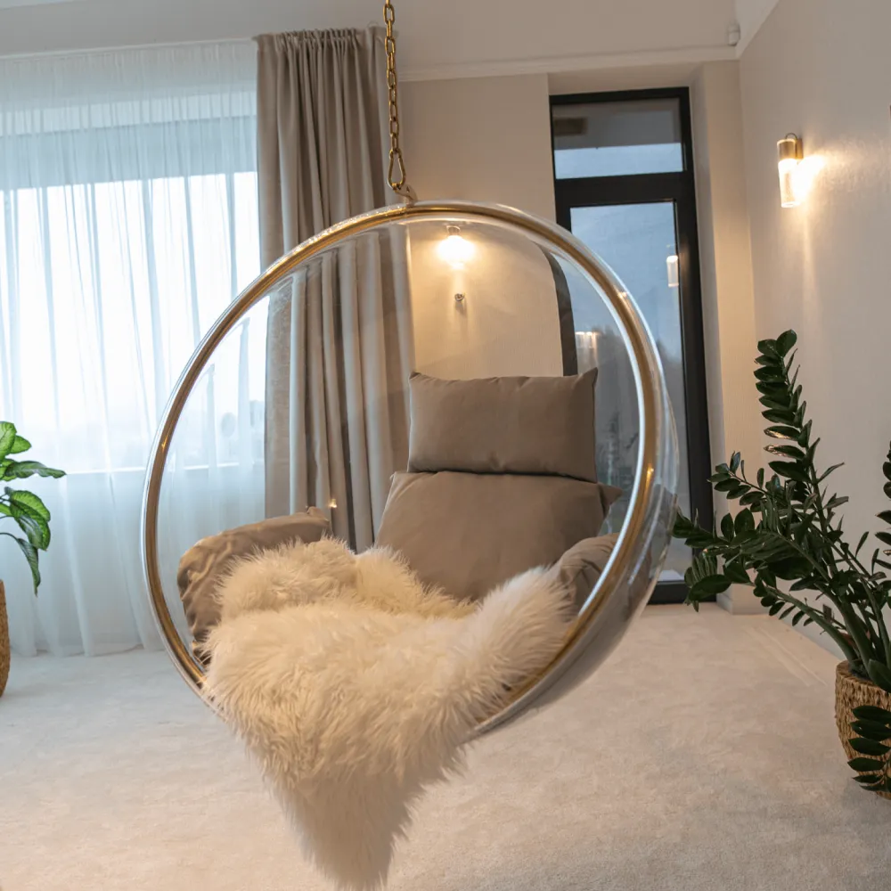 Závěsné křeslo, transparentní/zlatá/šedá, BUBBLE NEW TYP 1