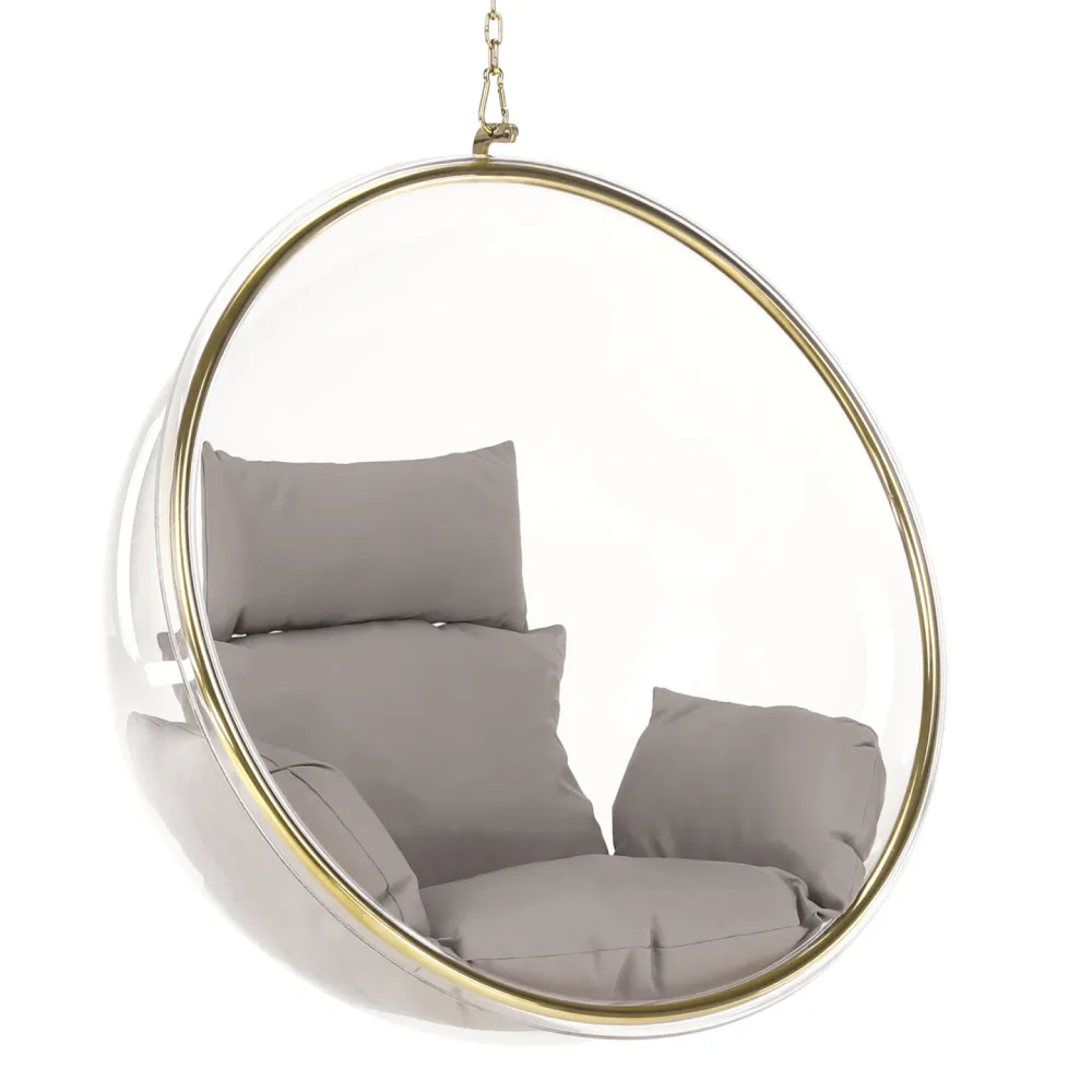 Závěsné křeslo, transparentní/zlatá/šedá, BUBBLE NEW TYP 1