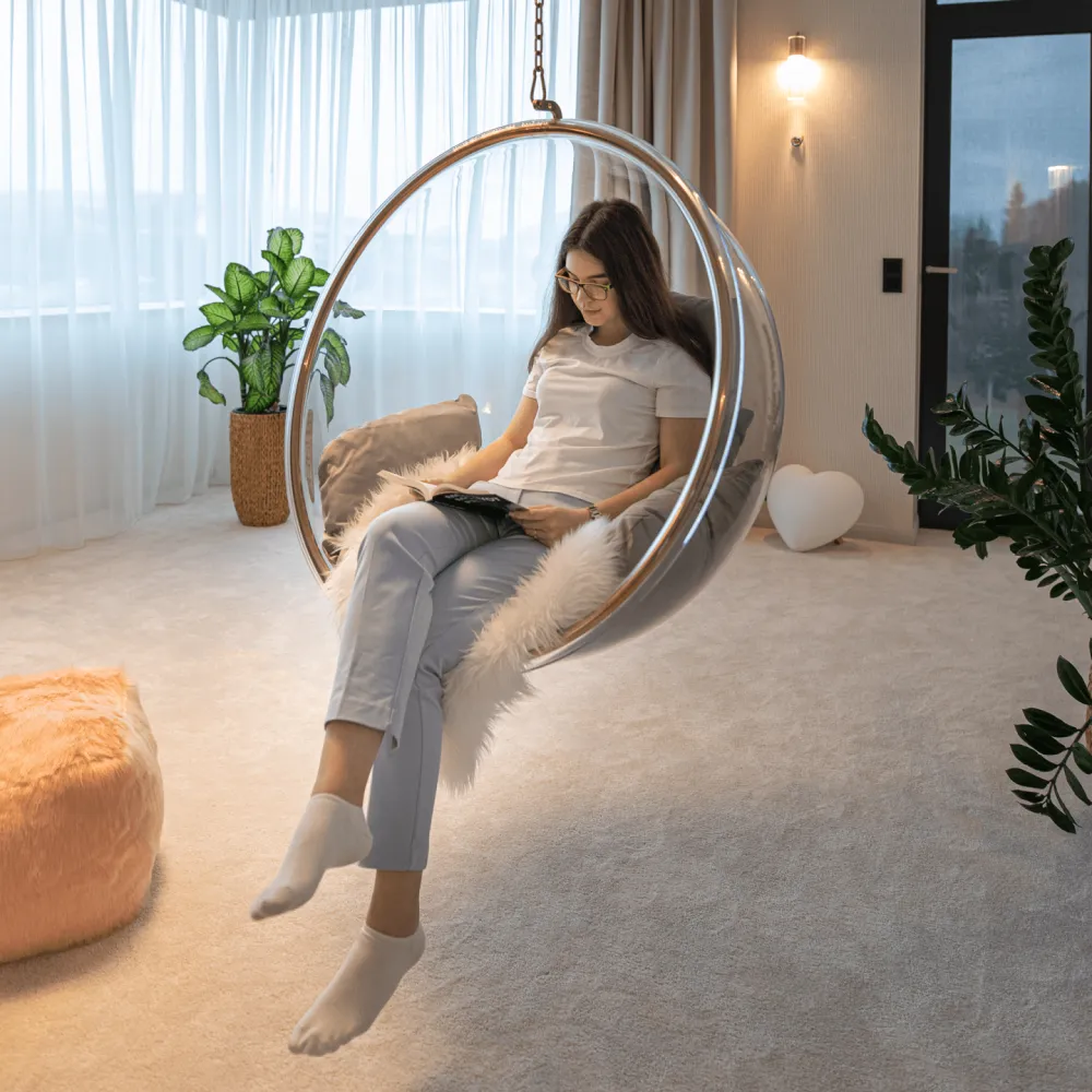 Závěsné křeslo, transparentní/zlatá/šedá, BUBBLE NEW TYP 1