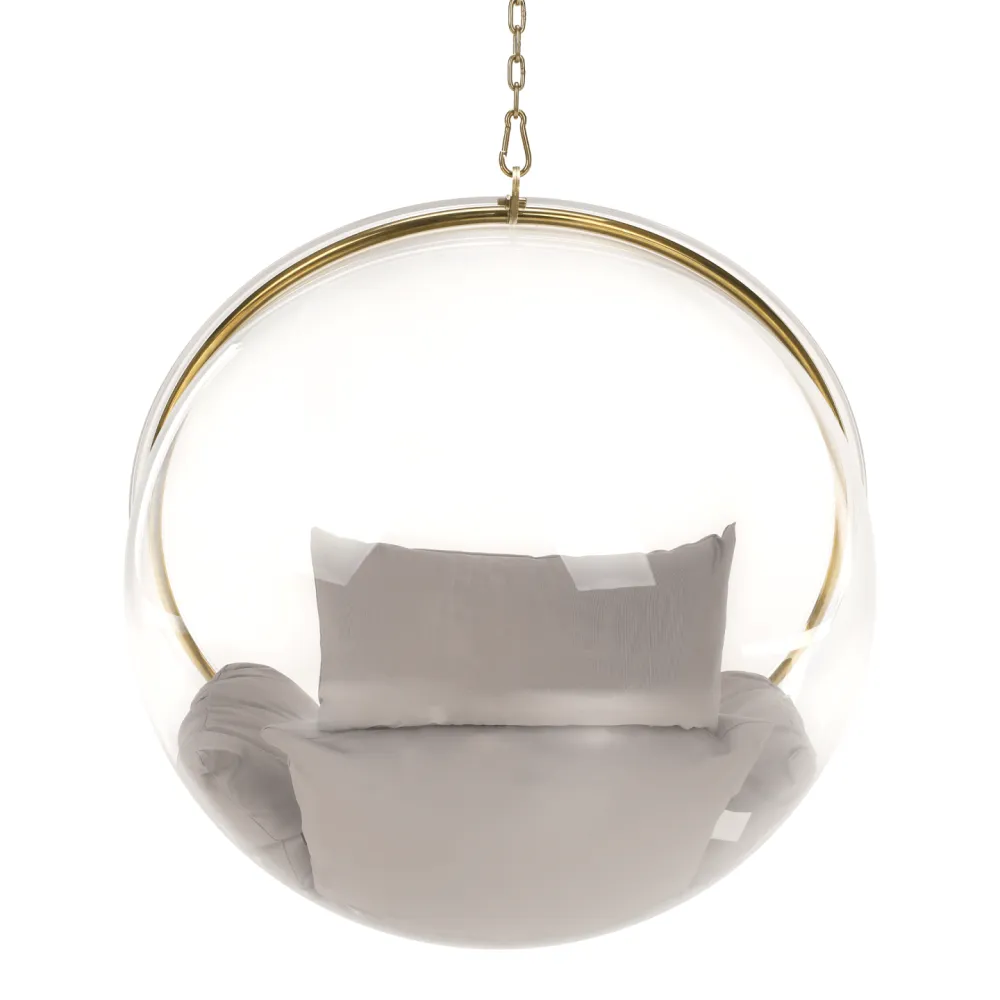 Závěsné křeslo, transparentní/zlatá/šedá, BUBBLE NEW TYP 1