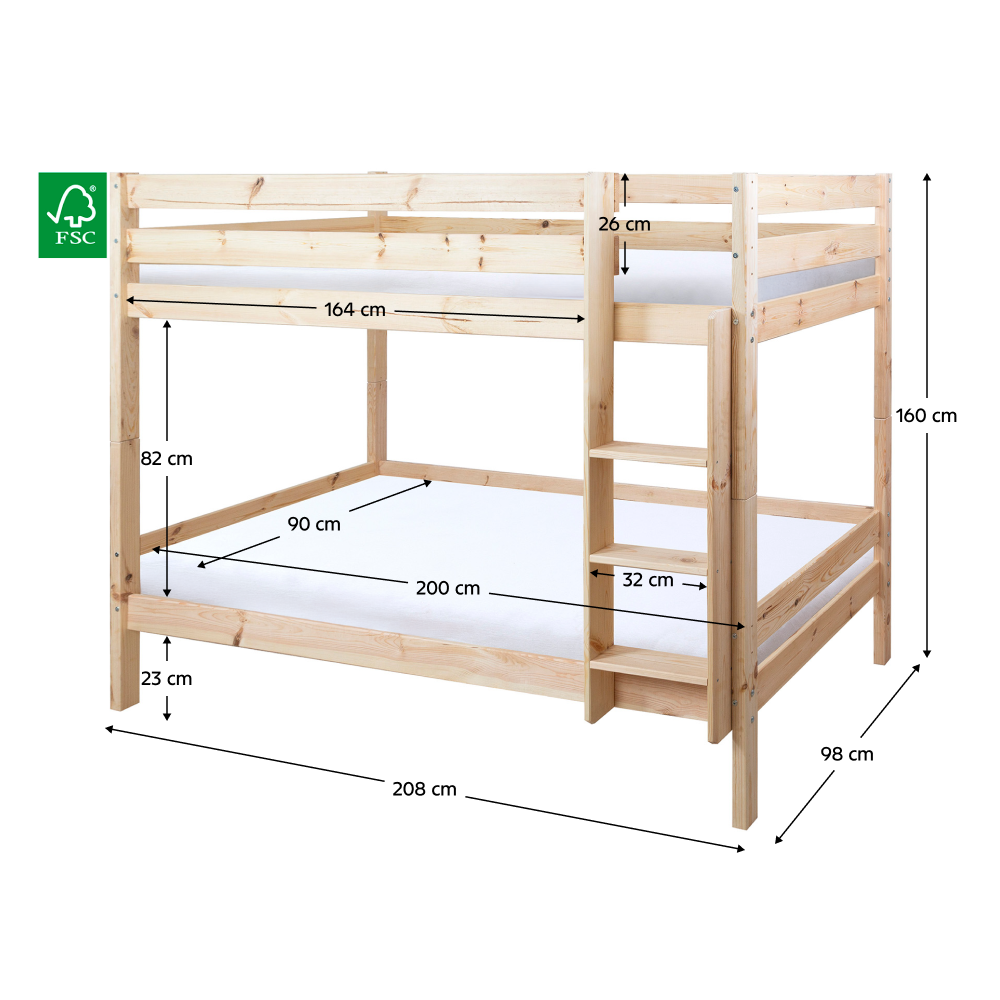 Patrová postel se zábranou, 90x200, smrk, BENY