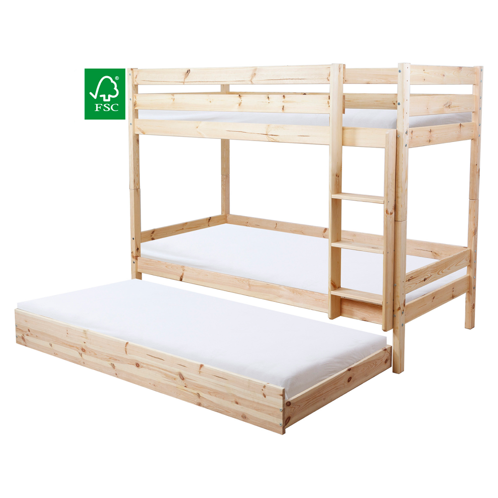 Patrová postel se zábranou, 90x200, smrk, BENY