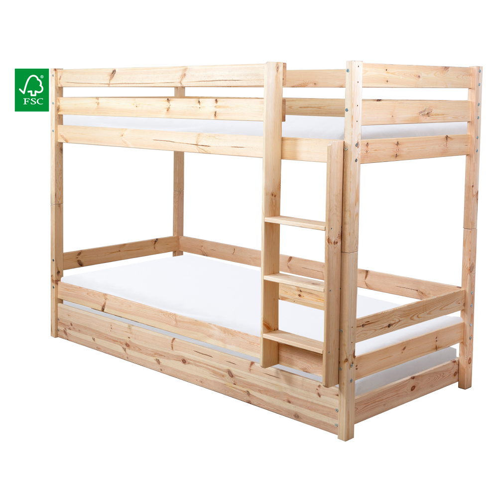 Patrová postel se zábranou, 90x200, smrk, BENY