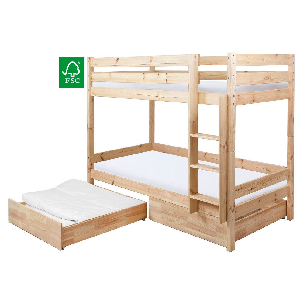 Patrová postel se zábranou, 90x200, smrk, BENY