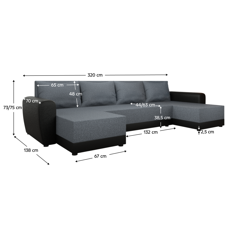 Univerzální sedací souprava, šedá/černá, DAKAR NEW U