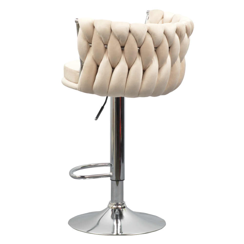 Designová barová židle, béžová Velvet látka/chrom, BRIN