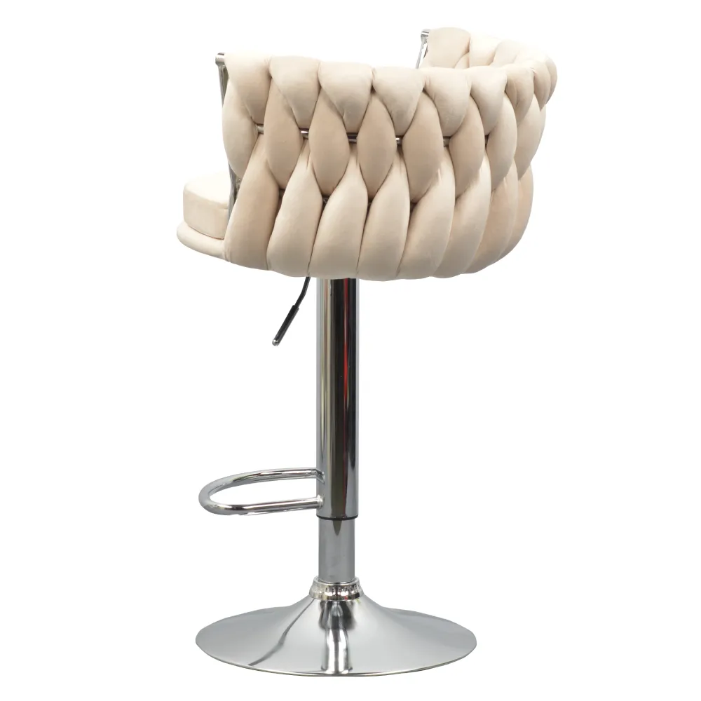 Designová barová židle, béžová Velvet látka/chrom, BRIN