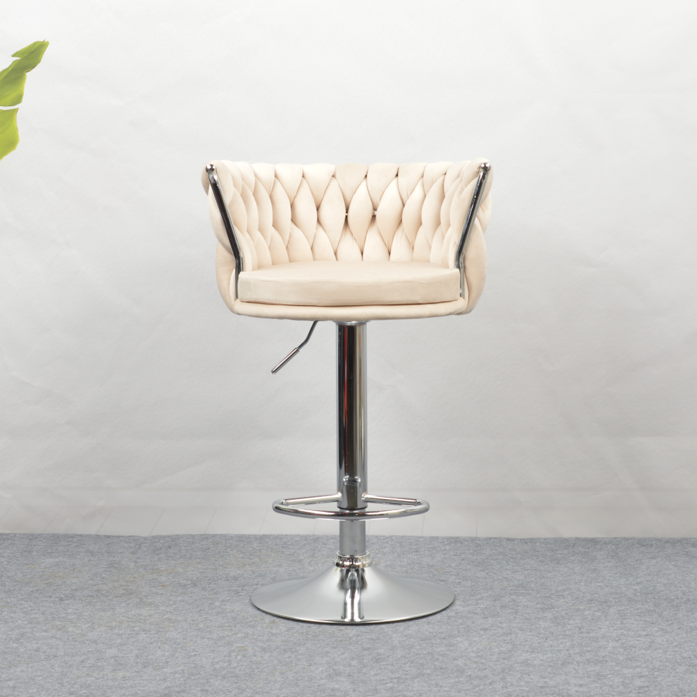 Designová barová židle, béžová Velvet látka/chrom, BRIN