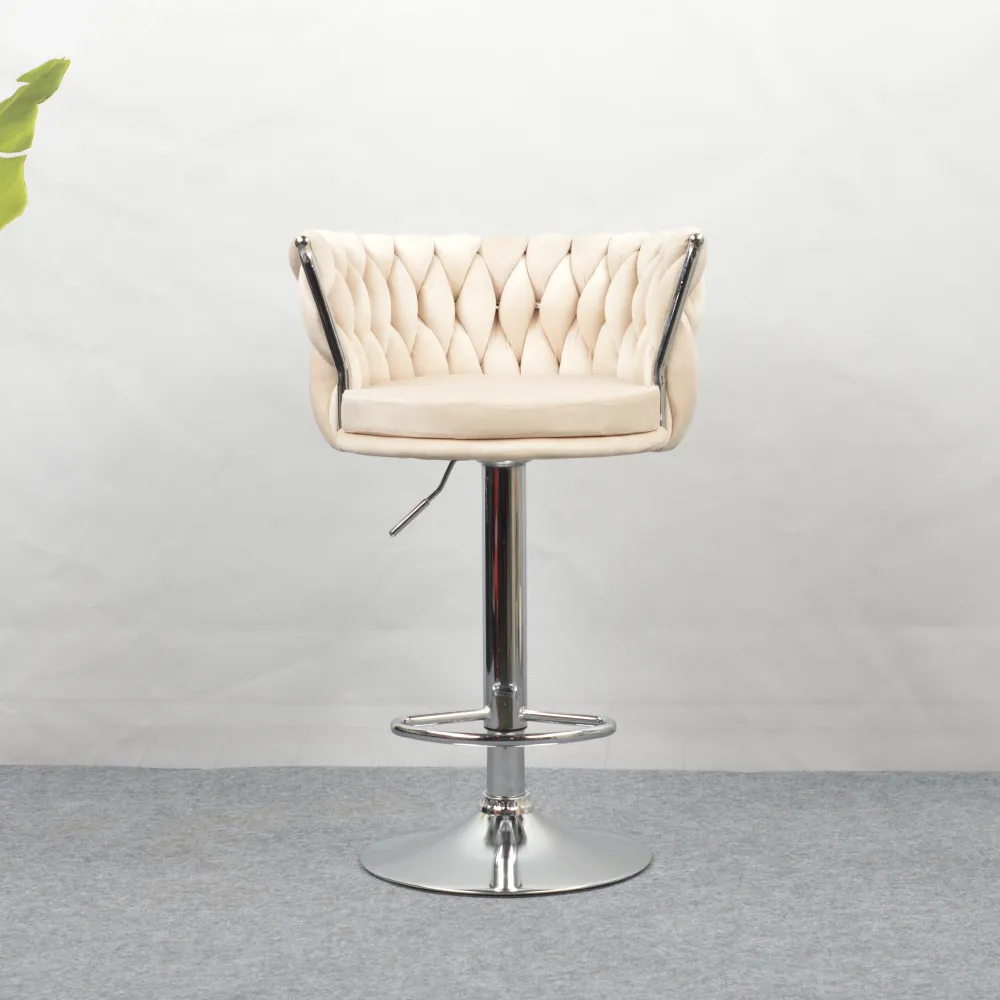 Designová barová židle, béžová Velvet látka/chrom, BRIN