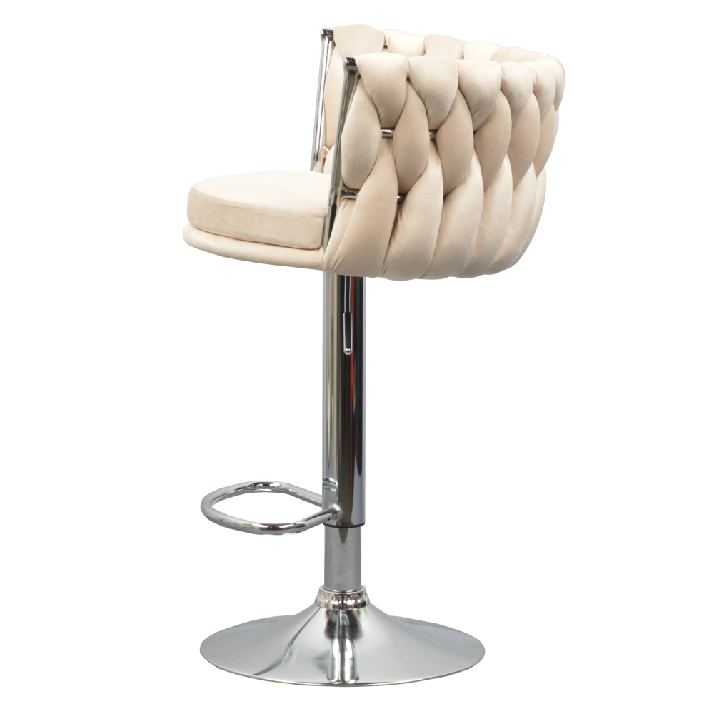 Designová barová židle, béžová Velvet látka/chrom, BRIN