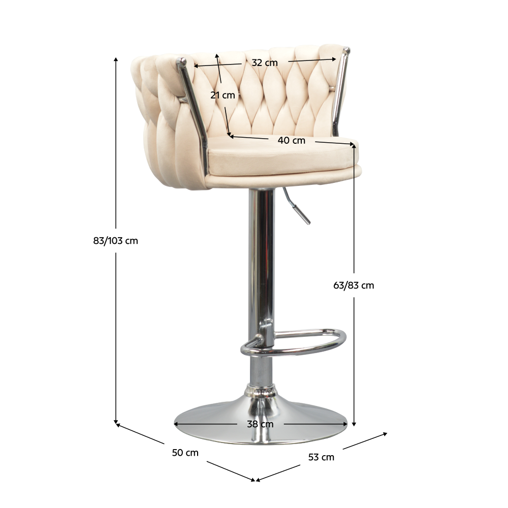 Designová barová židle, béžová Velvet látka/chrom, BRIN