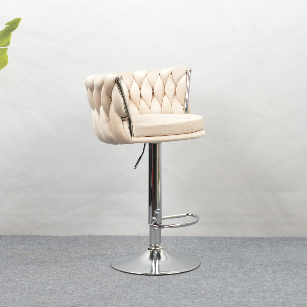 Designová barová židle, béžová Velvet látka/chrom, BRIN