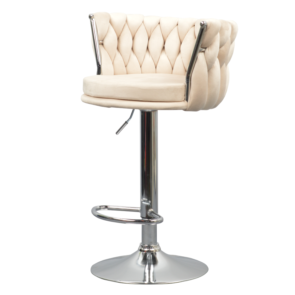 Designová barová židle, béžová Velvet látka/chrom, BRIN