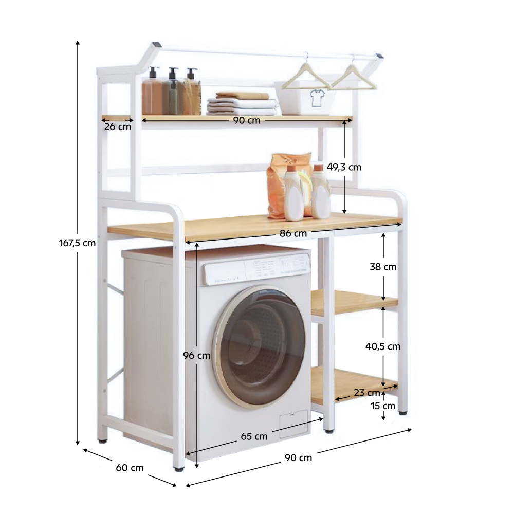 Regál nad pračku, dub natural/bílá, DARBY