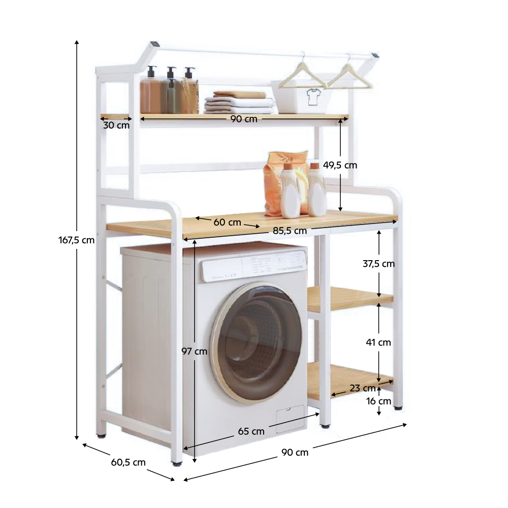 Regál nad pračku, dub natural/bílá, DARBY