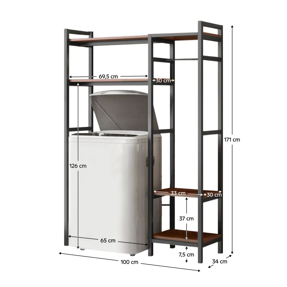 Regál nad pračku, dub tmavý/černá, DELSIN