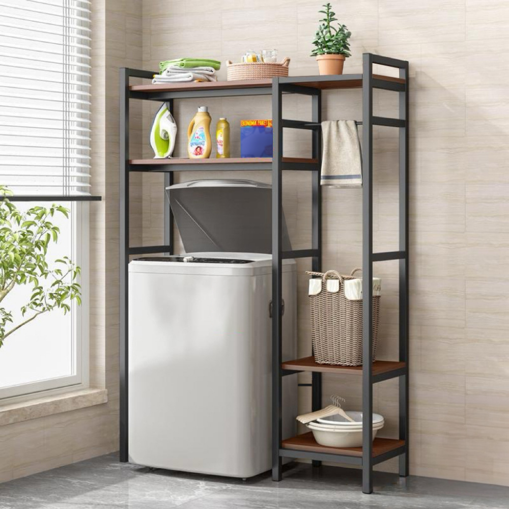 Regál nad pračku, dub tmavý/černá, DELSIN