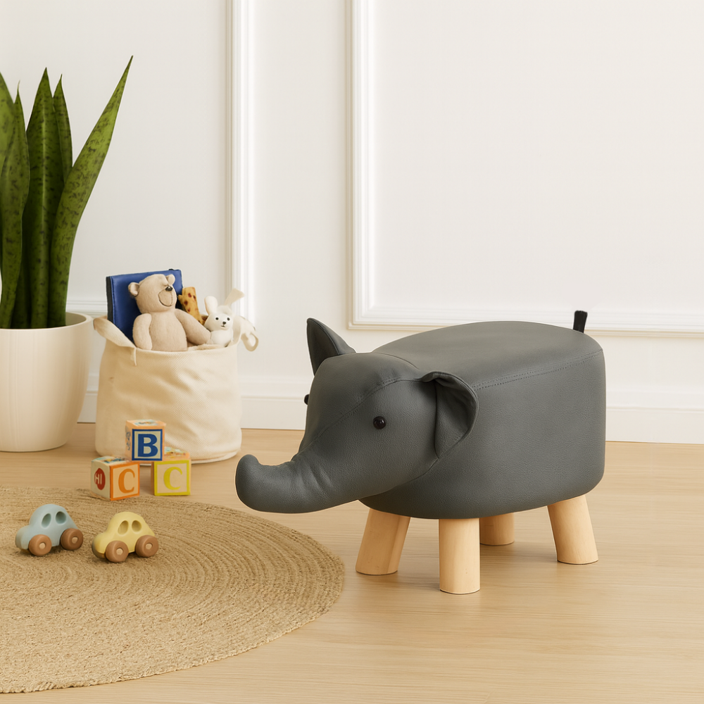 Taburet ve tvaru slůně, šedá/přírodní, BALBO