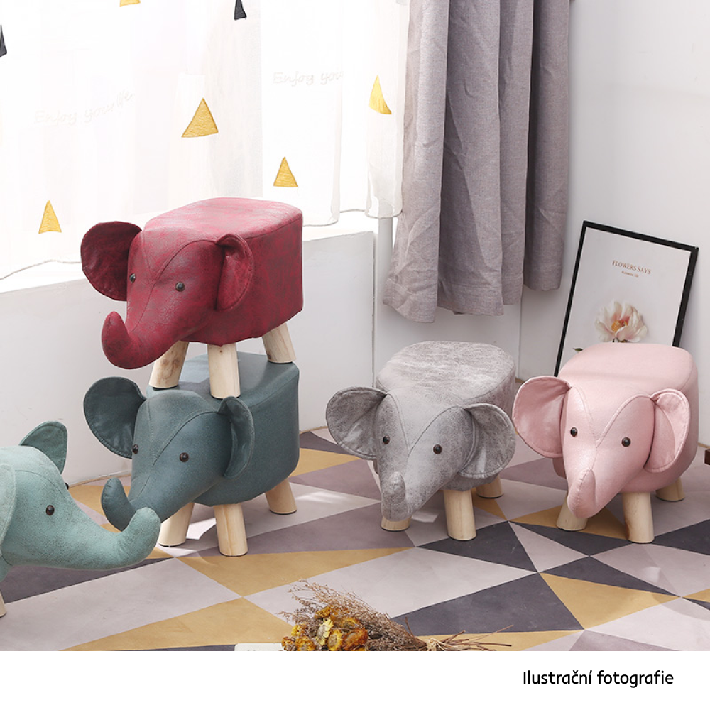 Taburet ve tvaru slůně, šedá/přírodní, BALBO